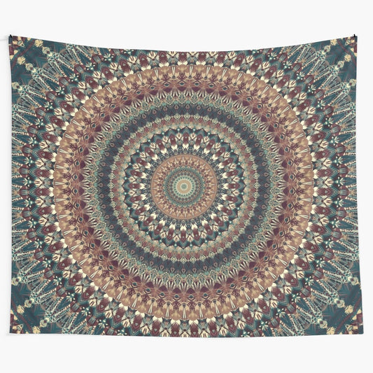 Vibrant mandala tapestry with sacred geometry patterns and flower of life design