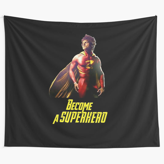 Zyzz-inspired superhero tapestry featuring a muscular and aesthetic physique