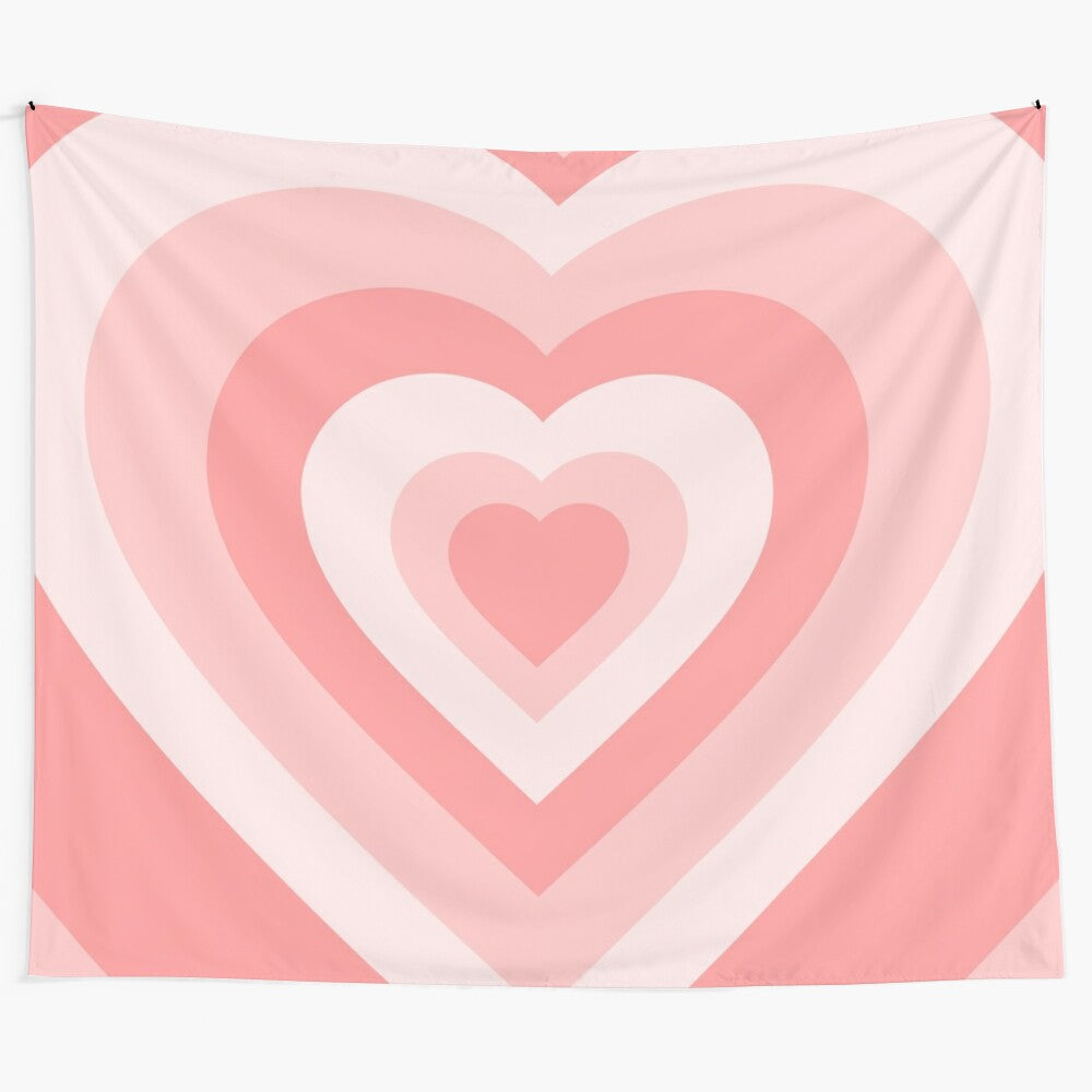 Pink heart-shaped tapestry with a pastel, Y2K-inspired design