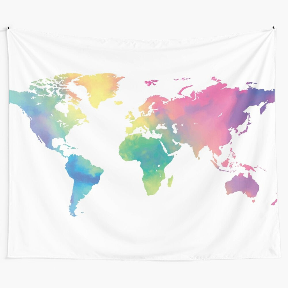 Watercolor World Map Tapestry - Cartographic Wall Art