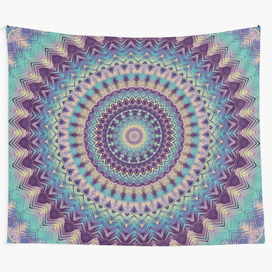 Mandala 59 tapestry featuring sacred geometry, floral patterns, and vibrant colors