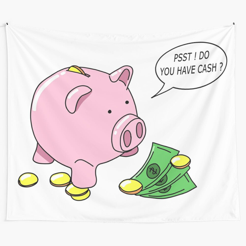 Cute pink cartoon piggy bank tapestry for money savings and home decor