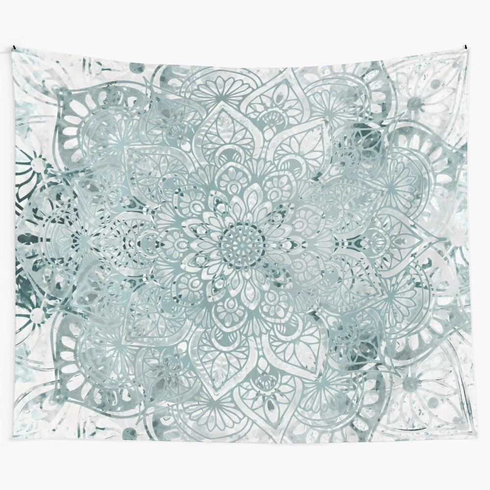 Vibrant mandala yoga tapestry with green and geometric patterns