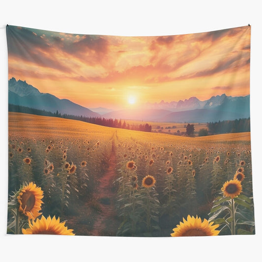 Stunning sunflower garden tapestry with blooming sunflowers