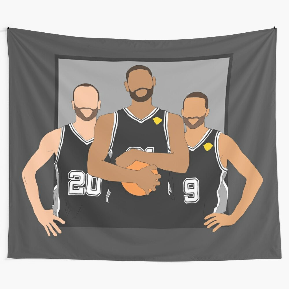 Spurs Basketball Inspired Tapestry Featuring Tim Duncan, Manu Ginobili, and Tony Parker