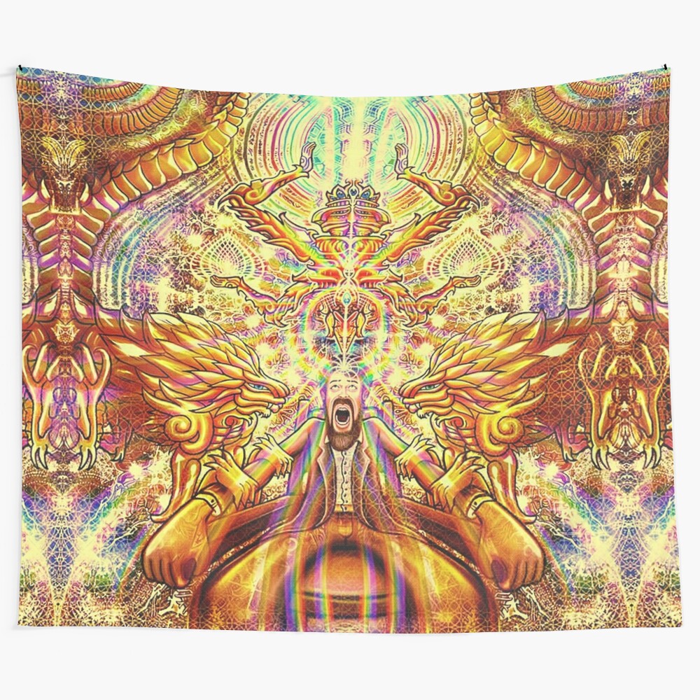 Psychedelic Summoned Divinity Tapestry featuring divine, spiritual, and mystical imagery