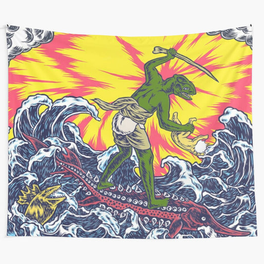 Vintage-style tapestry featuring the psychedelic rock band King Gizzard and the Lizard Wizard