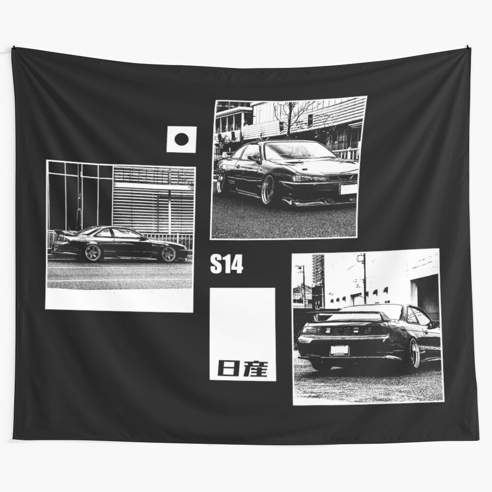 Nissan Silvia S14 Kouki car tapestry in black and white