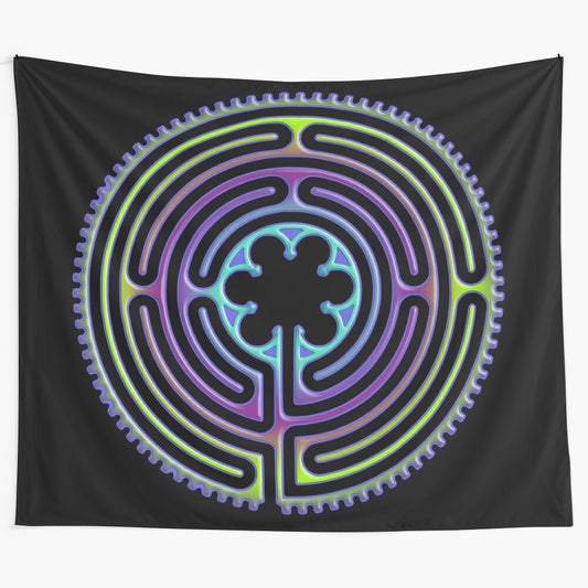 Elegant Chartres labyrinth motif tapestry for spiritual and meditative décor