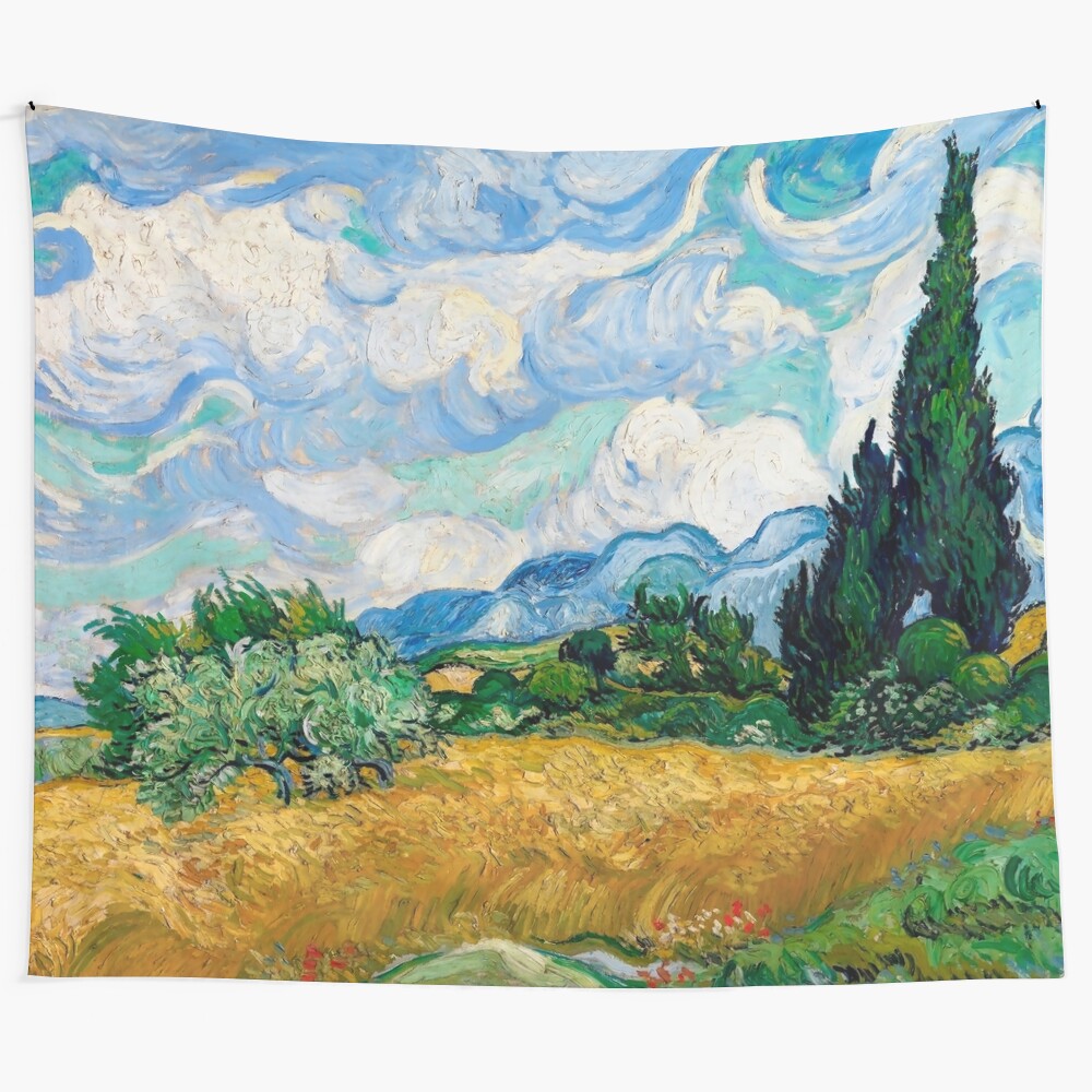 Wheat field with cypresses inspired tapestry depicting Vincent van Gogh's famous painting