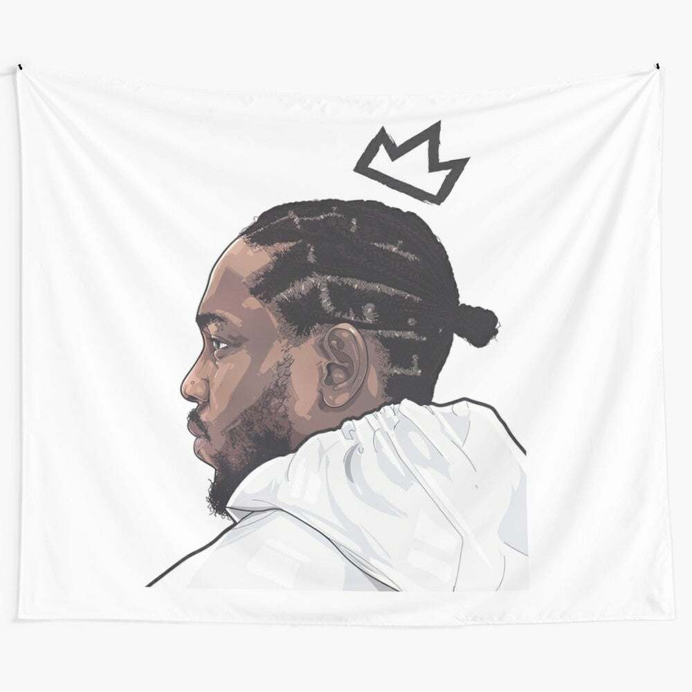 Kendrick Lamar inspired tapestry featuring DNA, J. Cole, and other music and fashion elements