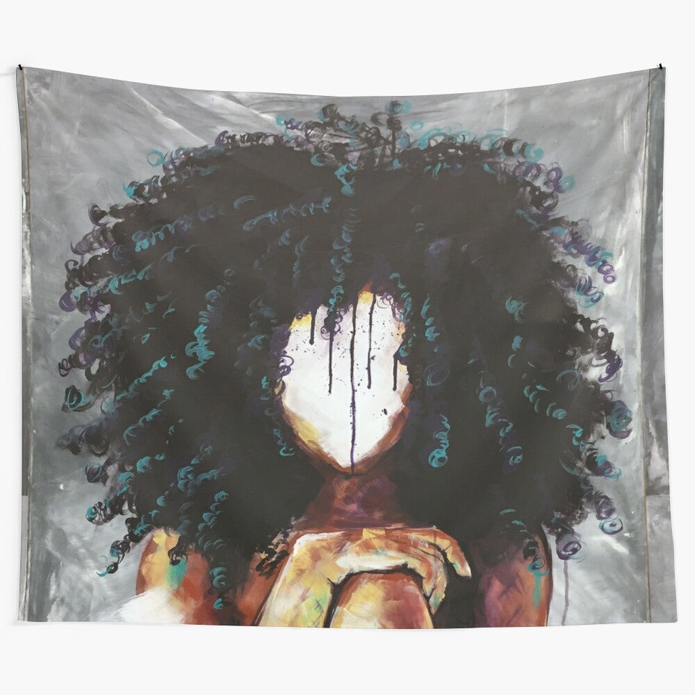 Naturally inspired tapestry portrait of a regal queen with afro by Dacre8iveOne