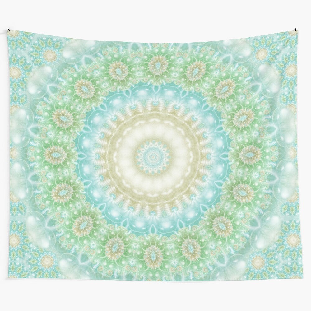 Pastel blue and green mandala design tapestry for meditation and boho-inspired home decor