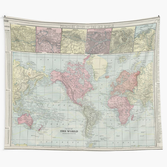 Vintage 1901 world map tapestry