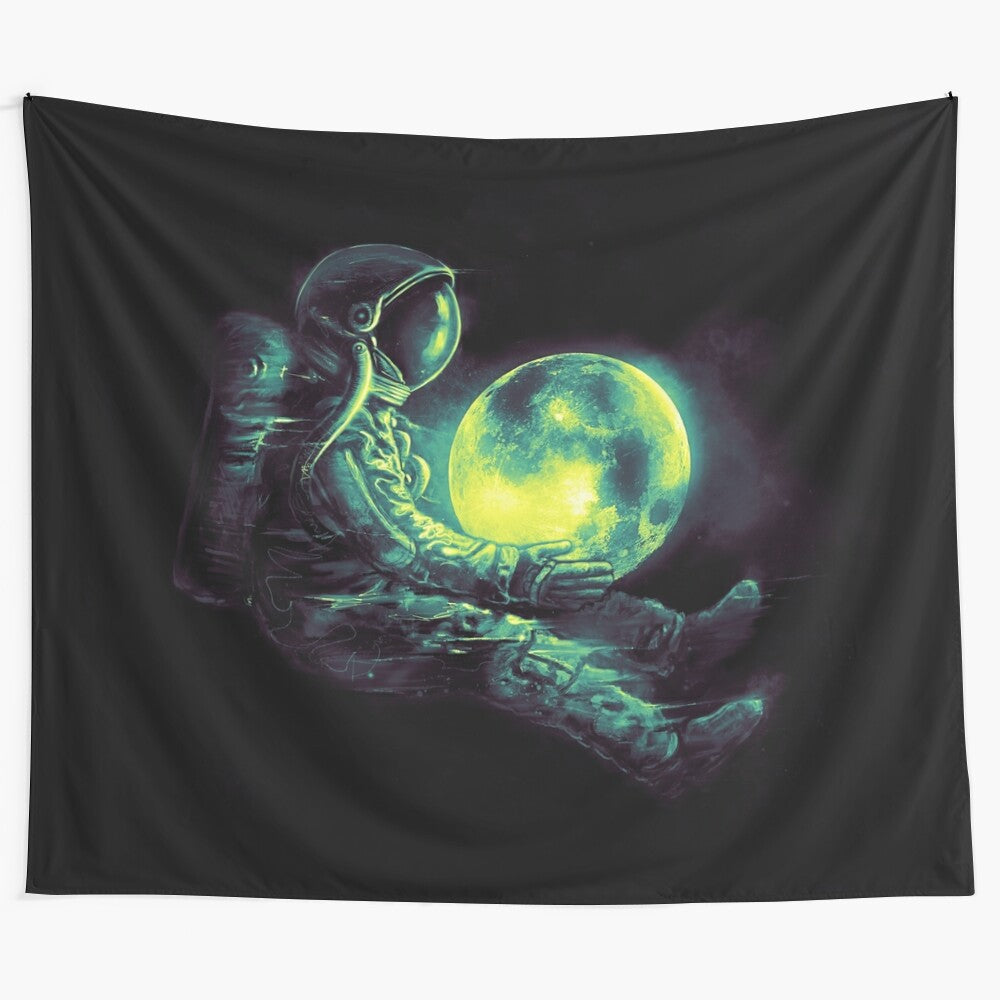 Stunning tapestry featuring a surreal, cosmic depiction of the moon and stars