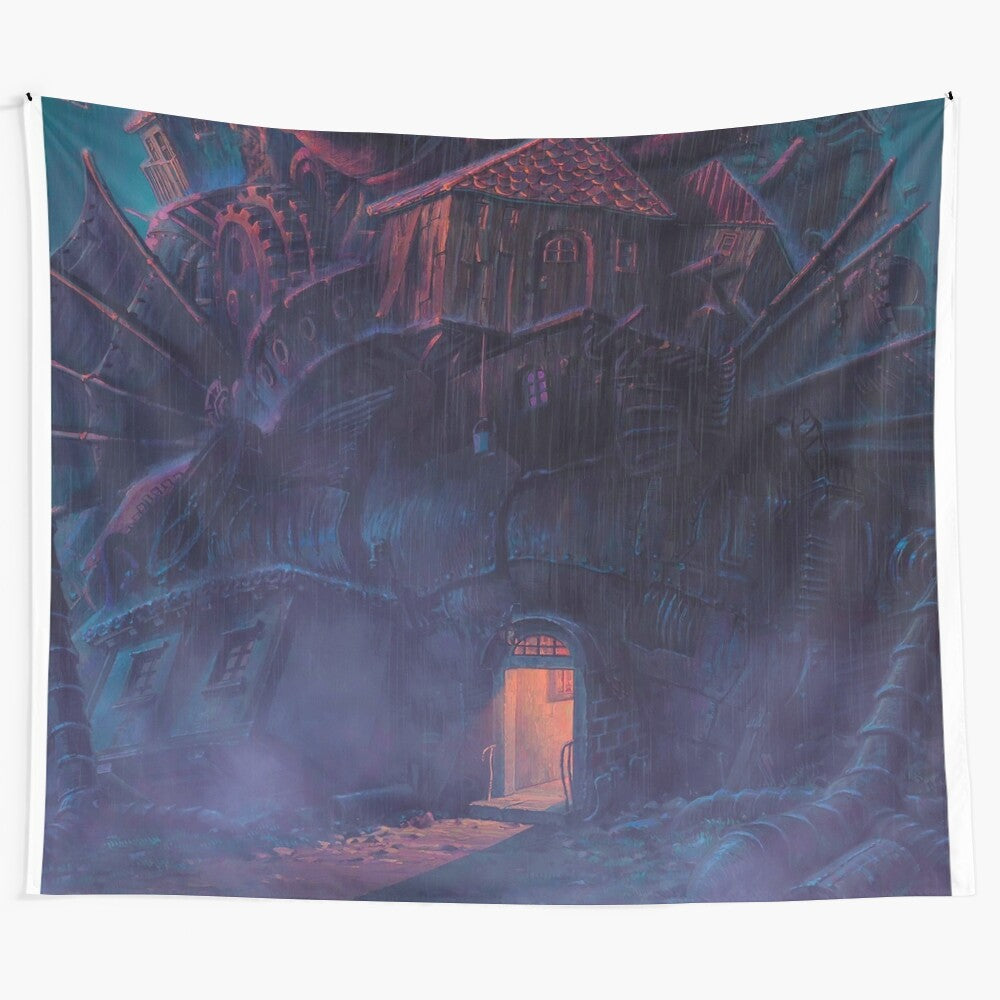 Howl's Moving Castle inspired tapestry featuring the anime's iconic characters and castle