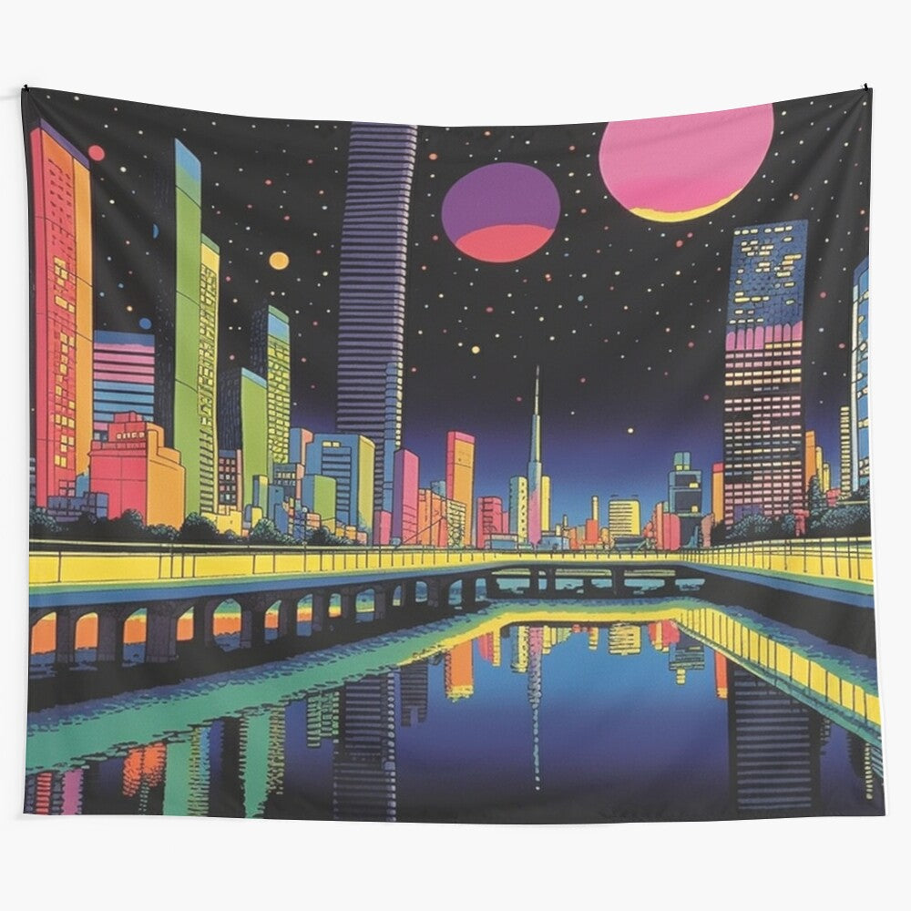 Hiroshi Nagai-inspired city at night tapestry wall art