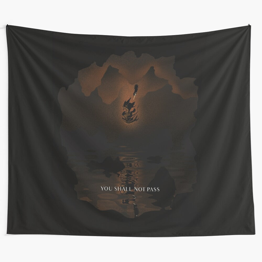 Tapestry featuring Gandalf the Grey Wizard fighting the Balrog in the Mines of Moria from Lord of the Rings