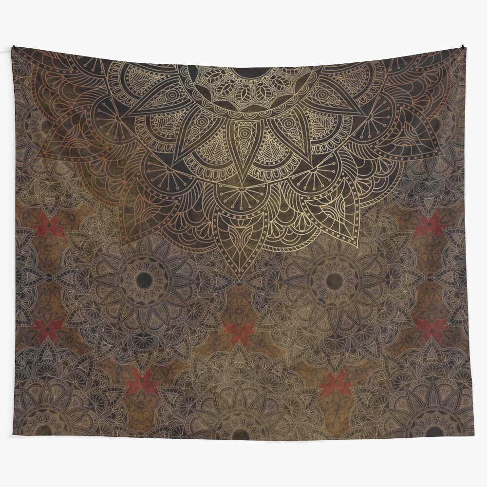 Mandala bronze tapestry wall art with abstract nature pattern