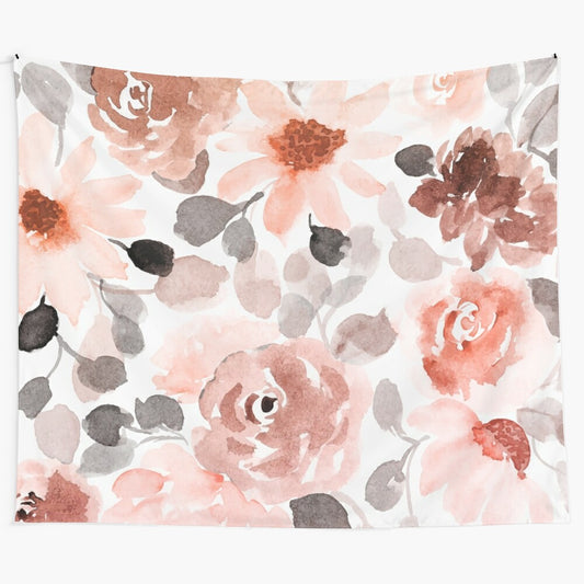 Floral watercolor tapestry in soft pastel colors and rose gold accents