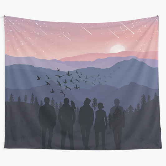 Sunset landscape tapestry featuring elements from The Raven Cycle