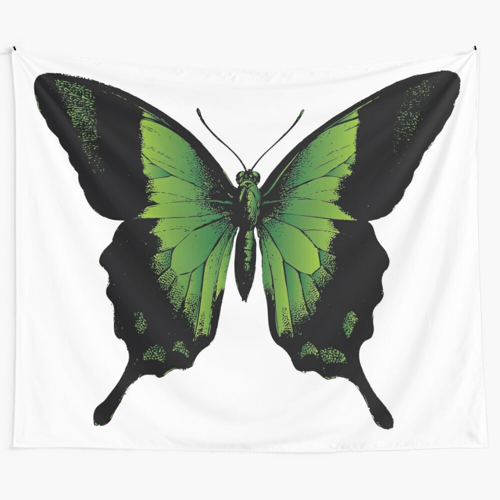 Vibrant green butterfly tapestry showcasing the beauty of nature