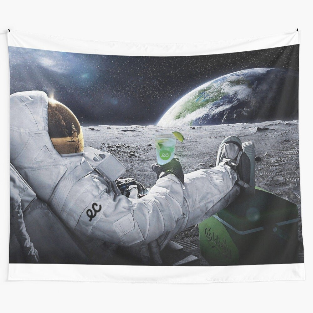 Captivating moon and space-themed tapestry with focus on the moon and galaxy