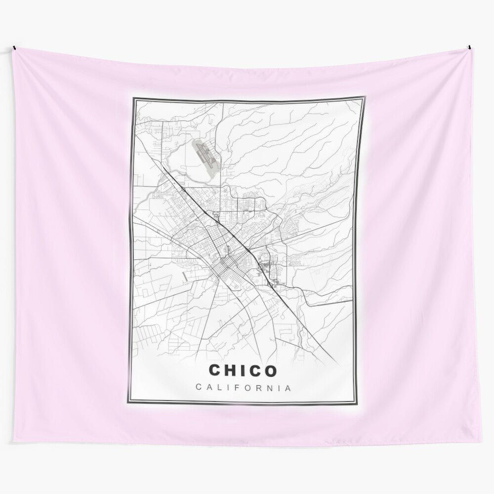 Minimalist Chico, California map tapestry wall art