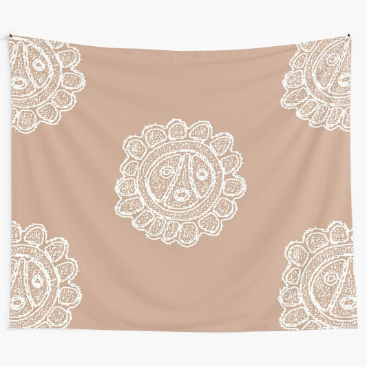 Taino sun symbol mandala white tapestry