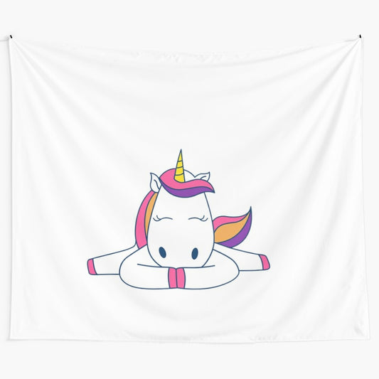 Vibrant unicorn tapestry with rainbow colors and mystical design