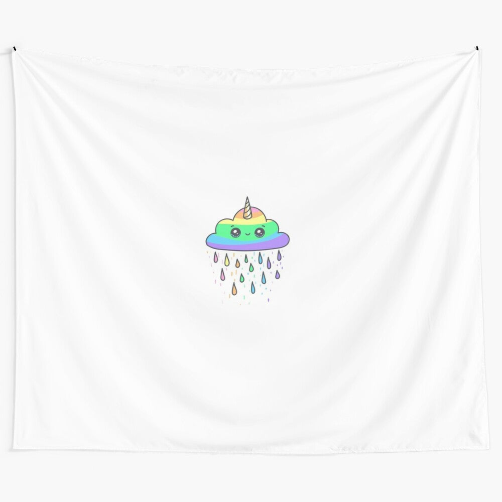 Colorful unicorn tapestry with a magical, rainbow design