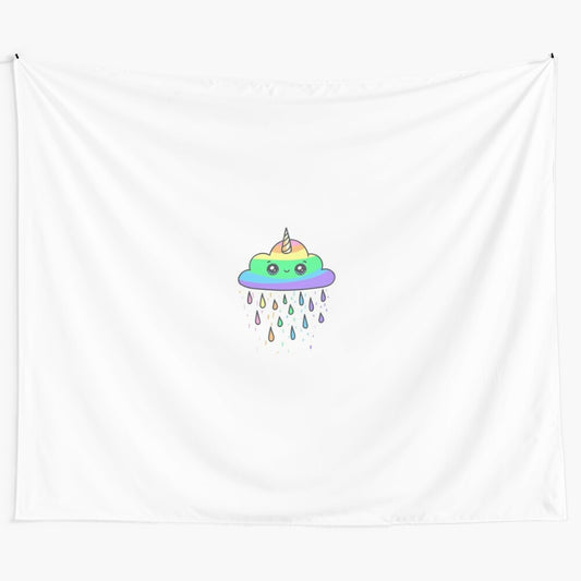 Colorful unicorn tapestry with a magical, rainbow design