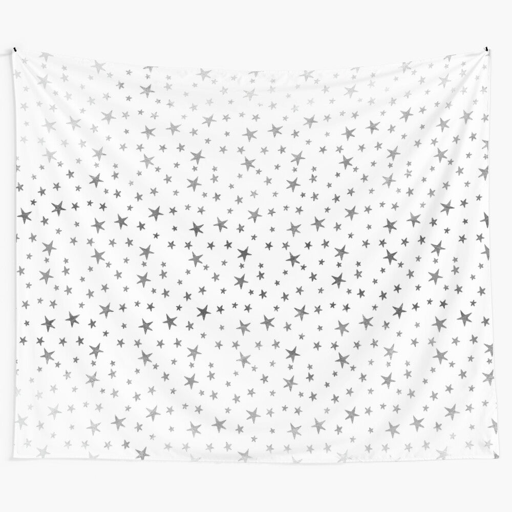 Elegant silver stars tapestry with a night sky and zodiac constellation design