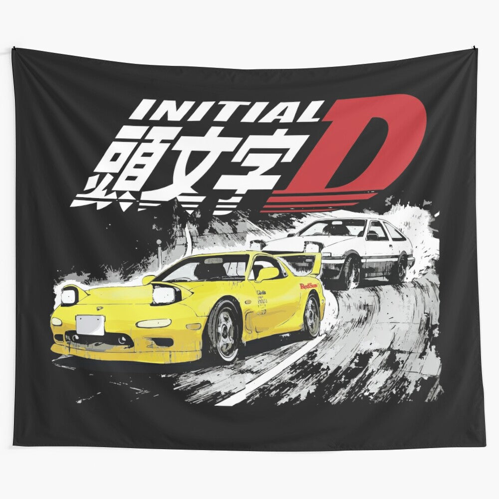 Drifting scene featuring Initial D characters Keisuke Takahashi and Takumi Fujiwara