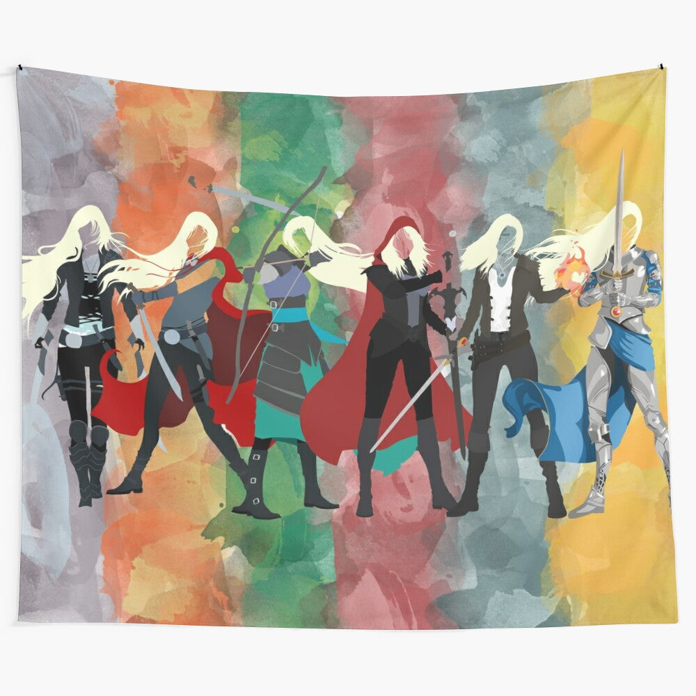 Watercolor tapestry featuring characters and elements from the Throne of Glass book series by Sarah J. Maas