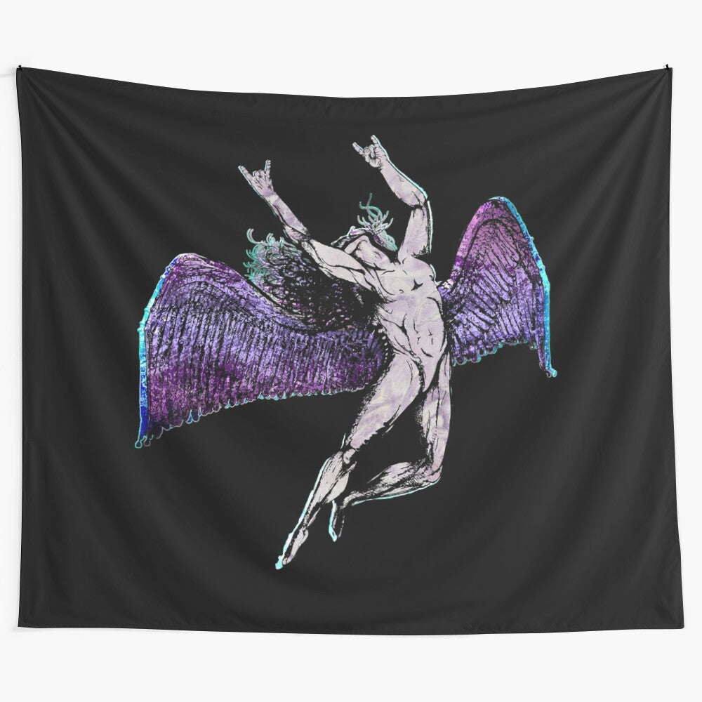 Icarus tapestry featuring a unique blend of Greek mythology and heavy metal imagery