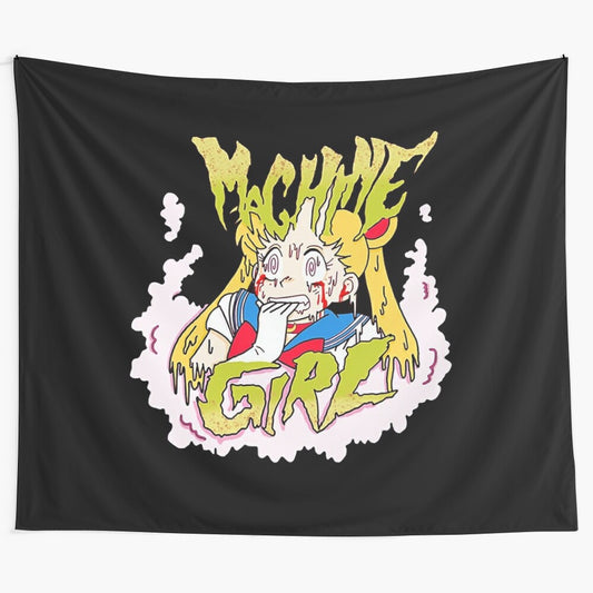 Machine Girl Tapestry featuring an anime-inspired aesthetic and electronic music elements