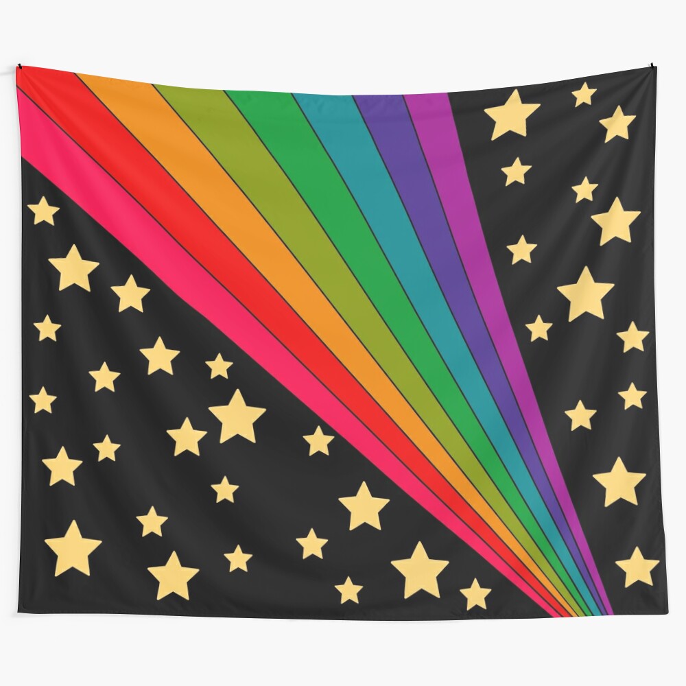 Colorful stars and rainbow tapestry for boho-chic home decor