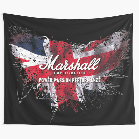 Union Jack inspired Marshall amp tapestry featuring guitar, music, and rock elements