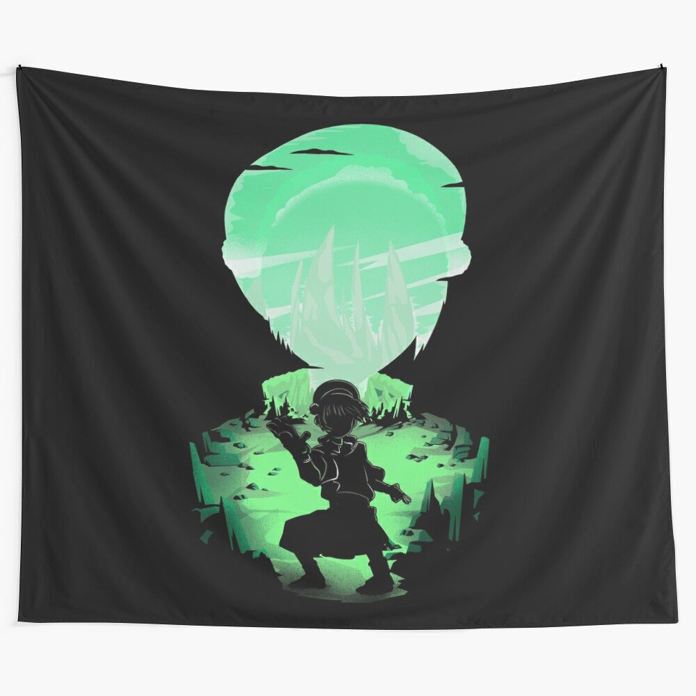 Colorful tapestry featuring silhouettes of characters from Avatar: The Last Airbender and The Legend of Korra