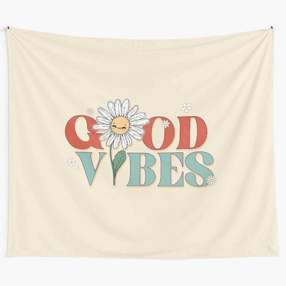 Colorful hippie-inspired tapestry with psychedelic and retro-chic design