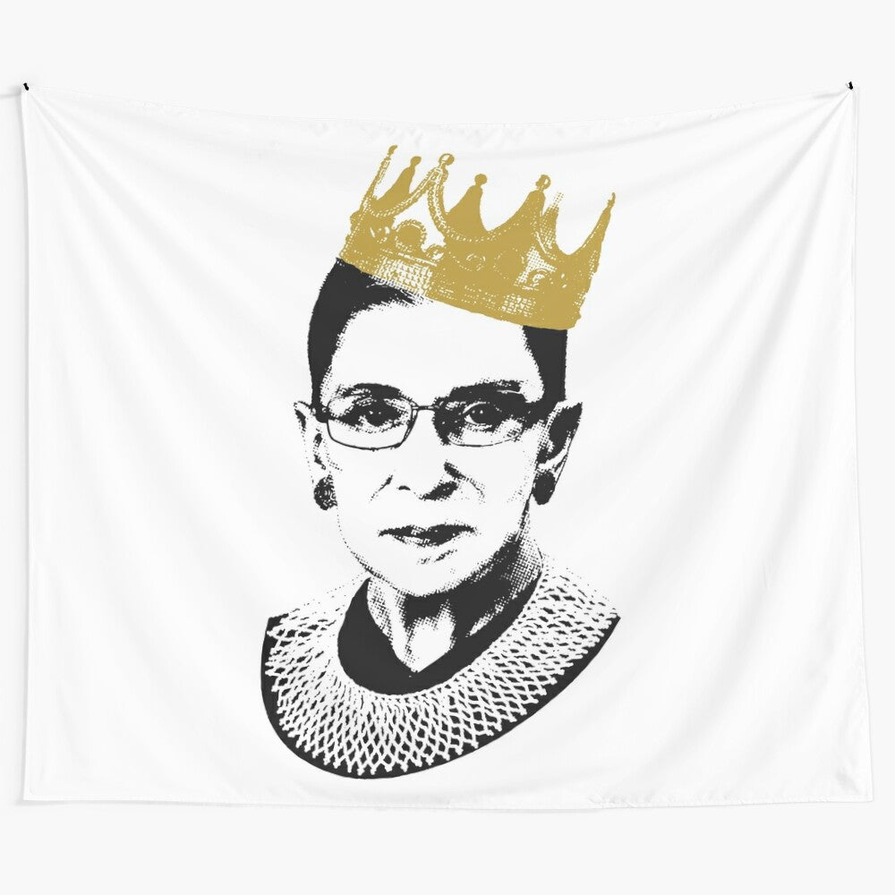 Tapestry featuring a portrait of Ruth Bader Ginsburg, the renowned Supreme Court Justice and champion of women's rights.