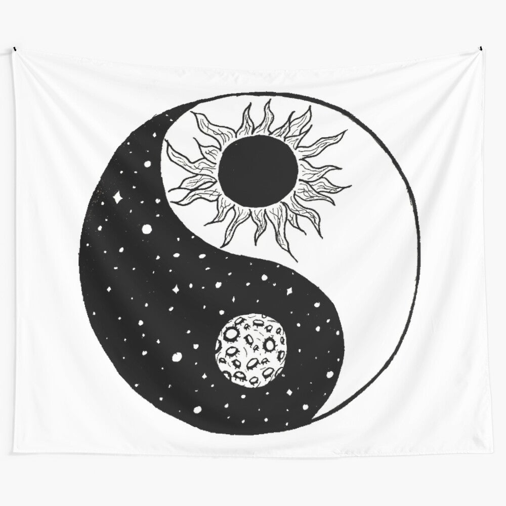 Yin yang sun moon tapestry with stars and galaxy design