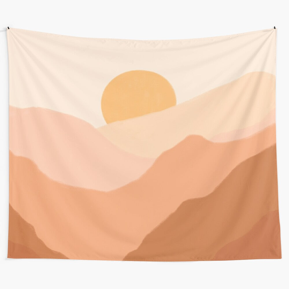 Warm sunset tapestry with mountain landscape design