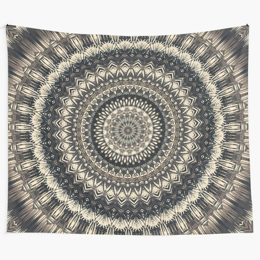 Colorful mandala tapestry with sacred geometry and nature motifs