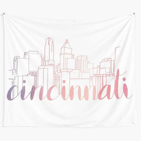 Watercolor and handlettering Cincinnati city skyline tapestry