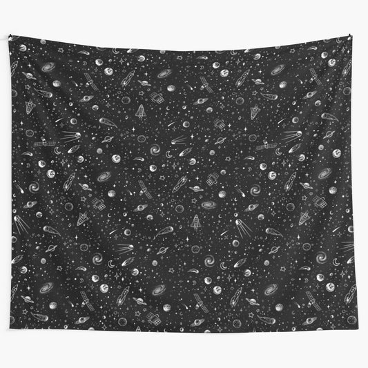 Cosmic space tapestry featuring planets, stars, and galaxies