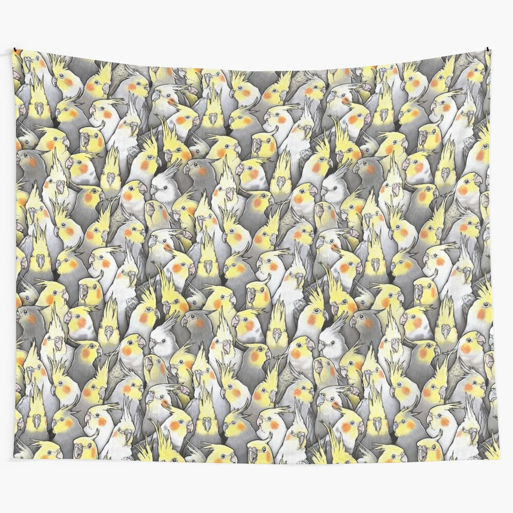 Colorful cockatiel bird pattern tapestry wall hanging