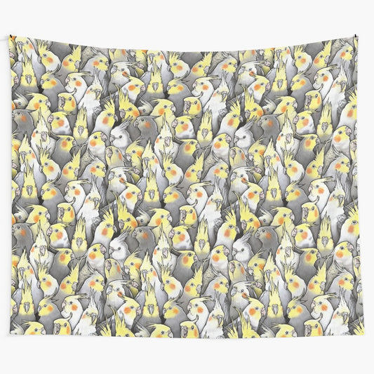 Colorful cockatiel bird pattern tapestry wall hanging