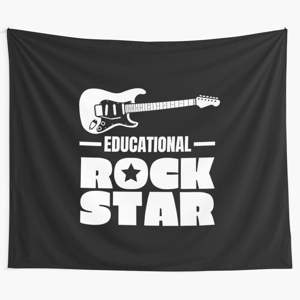 Tapestry featuring a guitar-playing educational rockstar for music teachers and students